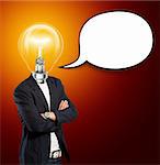Idea concept, lamp head businessman with speech bubble