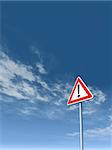 warning roadsign under cloudy blue sky - 3d illustration