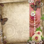 Vintage background with butterfly  and roses for congratulations and invitations