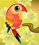 Vector illustration of a red parrot on tree