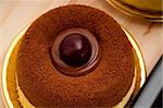 delicious fresh baked chocolate cherry cake closedup