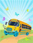 Colorful background with riding school bus