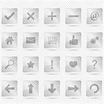 Set of transparent glass icons on striped background, vector eps10 illustration