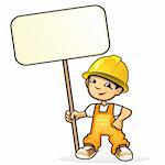 Vector illustration of a young builder with sign