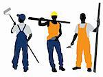 Vector illustration of a three workers silhouettes
