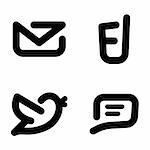 Black vector set of contact information icons: mail, phone, twitter and chat