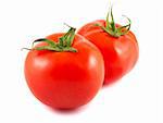 Two ripe tomatoes isolated on white background