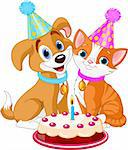 Cat and dog celebrating birthday
