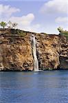 Waterfall lower Duden at Antalya, Turkey. Nature travel background. Clear sea and blue sky in summer