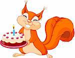 Illustration of Very Cute Squirrel holding birthday cake