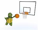 3D render of a tortoise playing basket ball