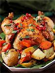 Whole Roast Organic Chicken with Potatoes, Carrots and Pomegranates