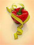 A red pepper with a tape measure