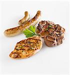 Grilled chicken breast, steak and sausage