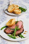 Roast beef with Yorkshire pudding and green beans