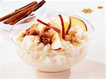 Rice pudding with cinnamon and apples