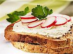 Cream cheese and radishes on toast