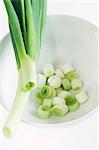 Spring onion rings in a bowl