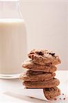 Chocolate chip cookies and a glass of milk