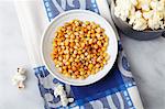 Corn kernels and popcorn