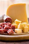 Cheese and salami, cubed and whole