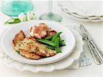 Veal escalope with mange tout