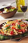 Pasta Primavera with Zucchini, Carrots, Red Pepper, Tomatoes, Basil and Grated Romano Cheese