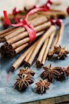 An arrangement of star anise and cinnamon sticks