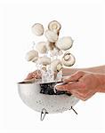 Mushrooms being washed in a sieve