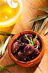 Preserved olives in an earthenware bowl