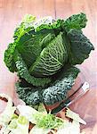 Savoy cabbage, partially sliced