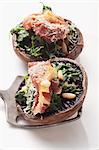 Portobello mushrooms with spinach and ham stuffing