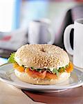 Sesame bagel with salmon and cream cheese