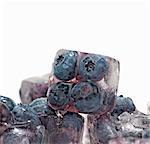 Several ice cubes with blueberries