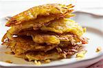 A stack of potato rösti (hash browns) on a plate