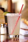 Margarita in a Glass with a Salted Rim and a Red Straw