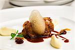 Veal sweetbreads with nougat sauce, mashed potatoes and coffee foam