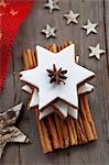 A stack of cinnamon stars with Christmas decorations