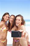 Drei Frauen in Bikinis posieren für ein Foto