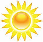 Shining glossy sun isolated on white background. Vector illustration