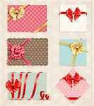 Bows Collection with vintage greeting cards. Vector illustration.