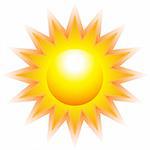 Burning sun with rays isolated on white background. Vector illustration