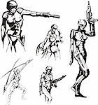 Amazon Cyborgs. Set of black and white vector illustrations.