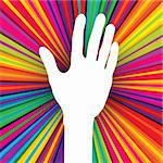 Hand silhouette on psychedelic colored abstract background. Vector, EPS 10