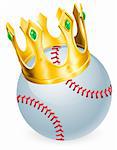 King of baseball concept, a baseball ball wearing a gold crown