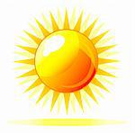 Abstract vector shiny sun icon with reflection. Isolation over white background.