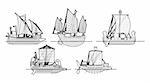 set of vector illustrations of sailing ships