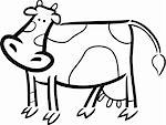 cartoon doodle illustration of cute farm cow for coloring book