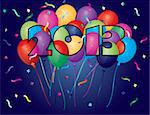 Colorful Balloons in New Year 2013 Numeral Silhouette Outline with Confetti Illustration