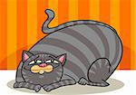 cartoon illustration of cute gray fat tabby cat